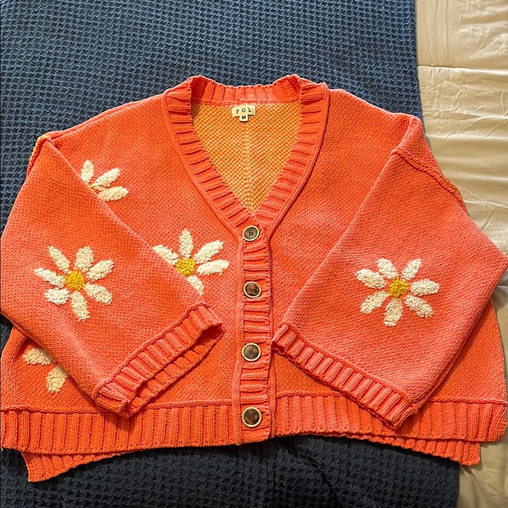 Floral Coral Cardigan Sweater